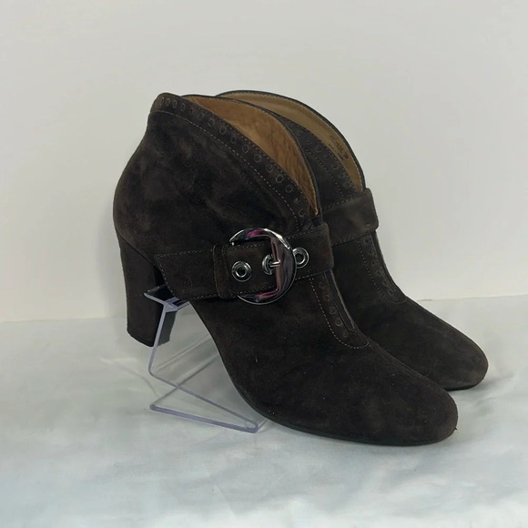 Geox Respira Suade Brown Buckle Heel Ankle Boots EU 39 US9 - Picture 1 of 13